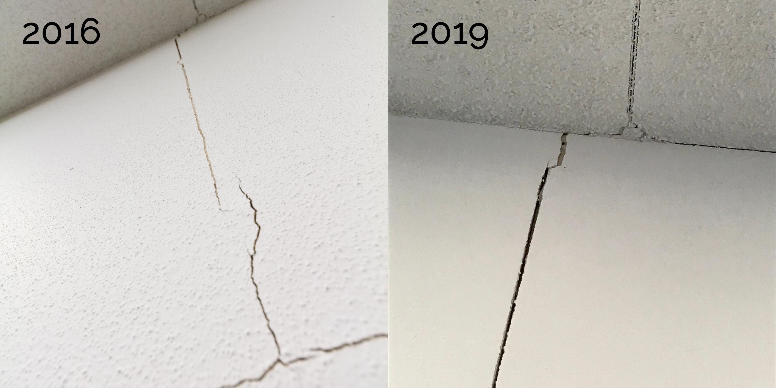 Wall crack expansion between 2016 and 2019