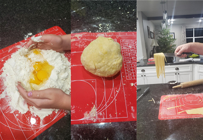 3 pics in 1: making dough. doughball, amd cut pasta