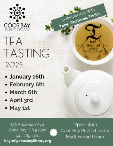 Tea Tasting flyer with tea and teapot.