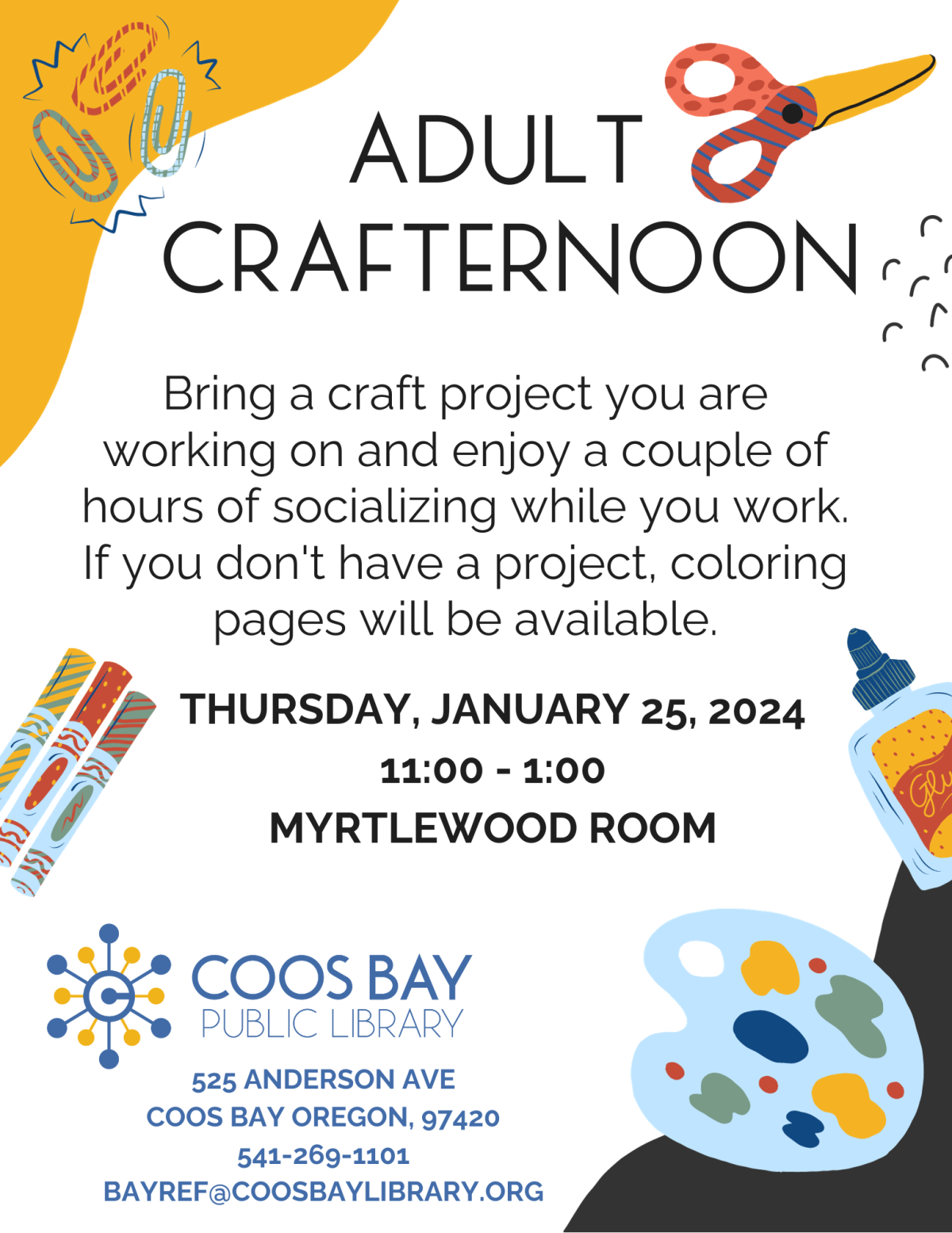 Adult Crafternoon Flyer with crafting supplies