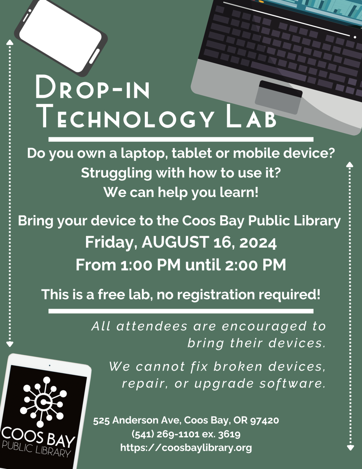 Drop-in Tech Lab for August 16th from 1pm to 2pm