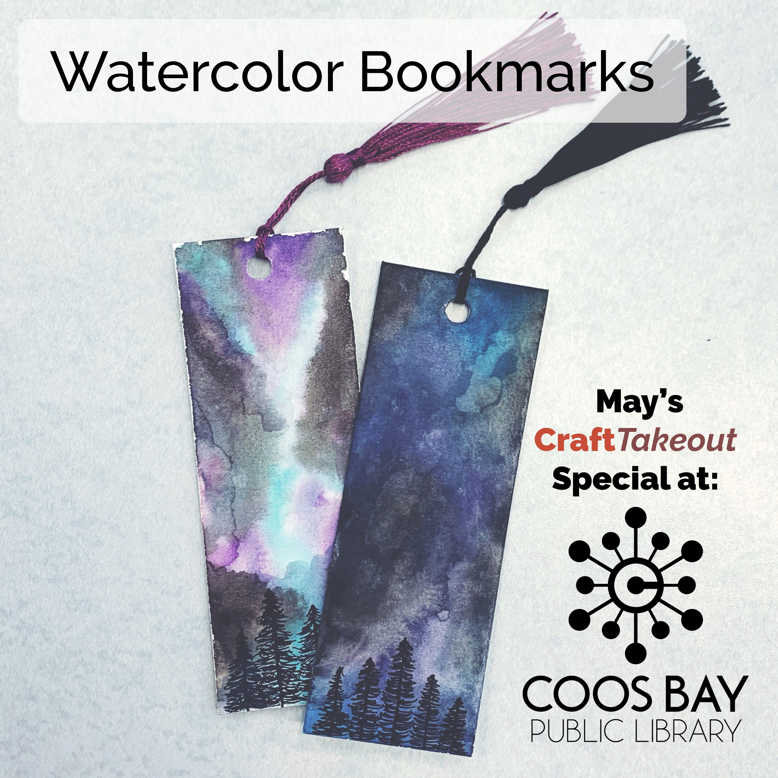May's Craft Takeout Special at Coos Bay Public Library, Watercolor Bookmarks